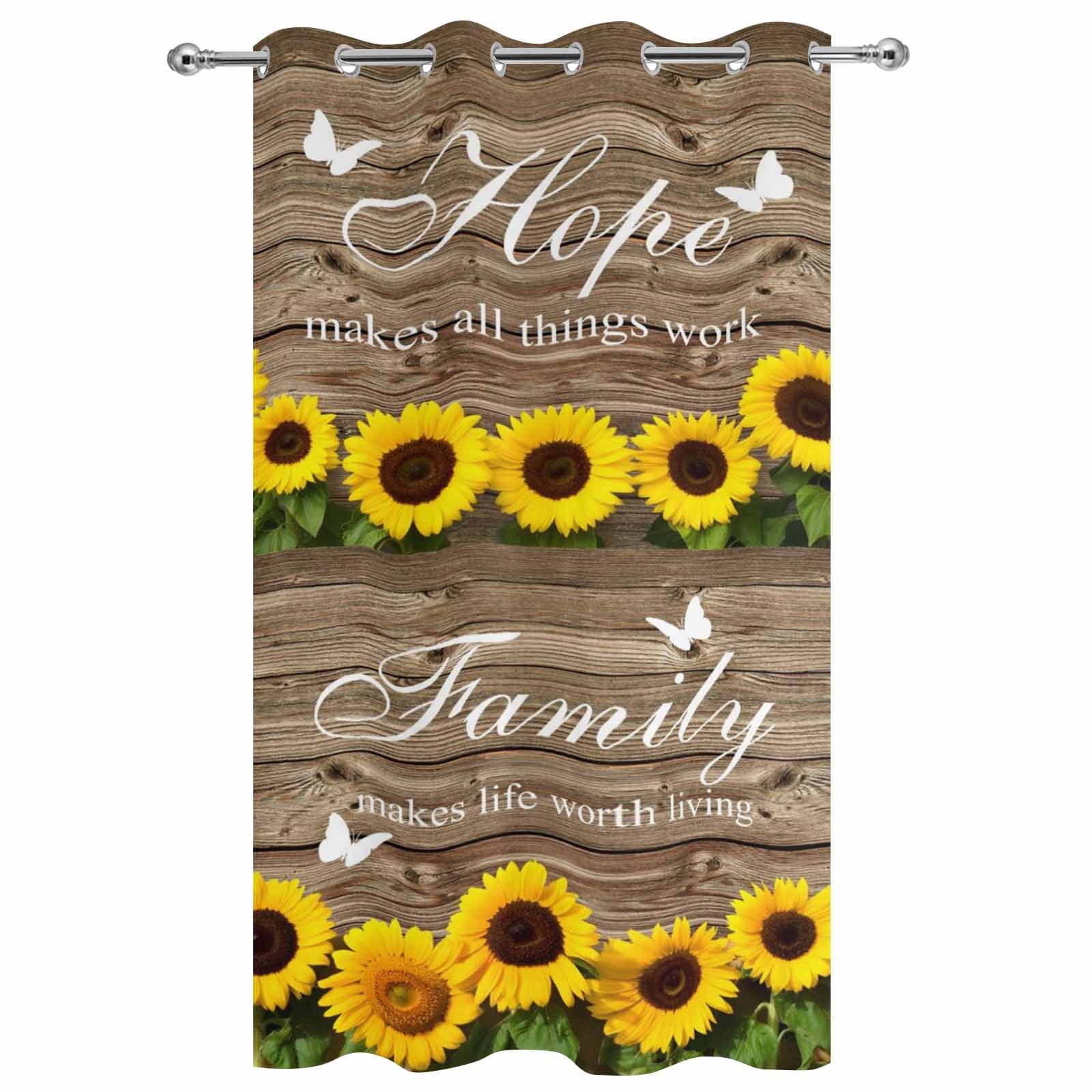 Outdoor Curtains for Patio Waterproof, Spring Sunflowers Outdoor Privacy Panels Grommet, Farmhouse Brown Wooden Plank Blackout Outside Curtains for Porch/Cabana/Pergola/Gazebo 54"x108", 1 Panel