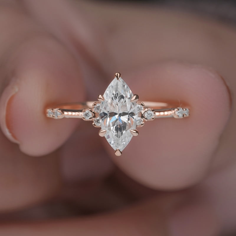 Cora Jewellery Art Deco 1.0CT Marquise Cut Engagement Ring for Women, 10K Rose Gold, 10.5 US