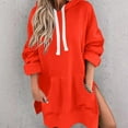 thumbnail image 2 of Kaprioy Womens Casual Pullover Sweatshirt Long Sleeve Split Hem Hoodie Dress with Kangaroo Pocket Fall Fashion Clothes Orange, M, 2 of 4