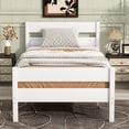 thumbnail image 2 of White Twin Bed with Headboard & Footboard, Space-Saving Rubber Wood Design for Apartments & Studios Modern Minimalist Storage Bed Frame, 2 of 11
