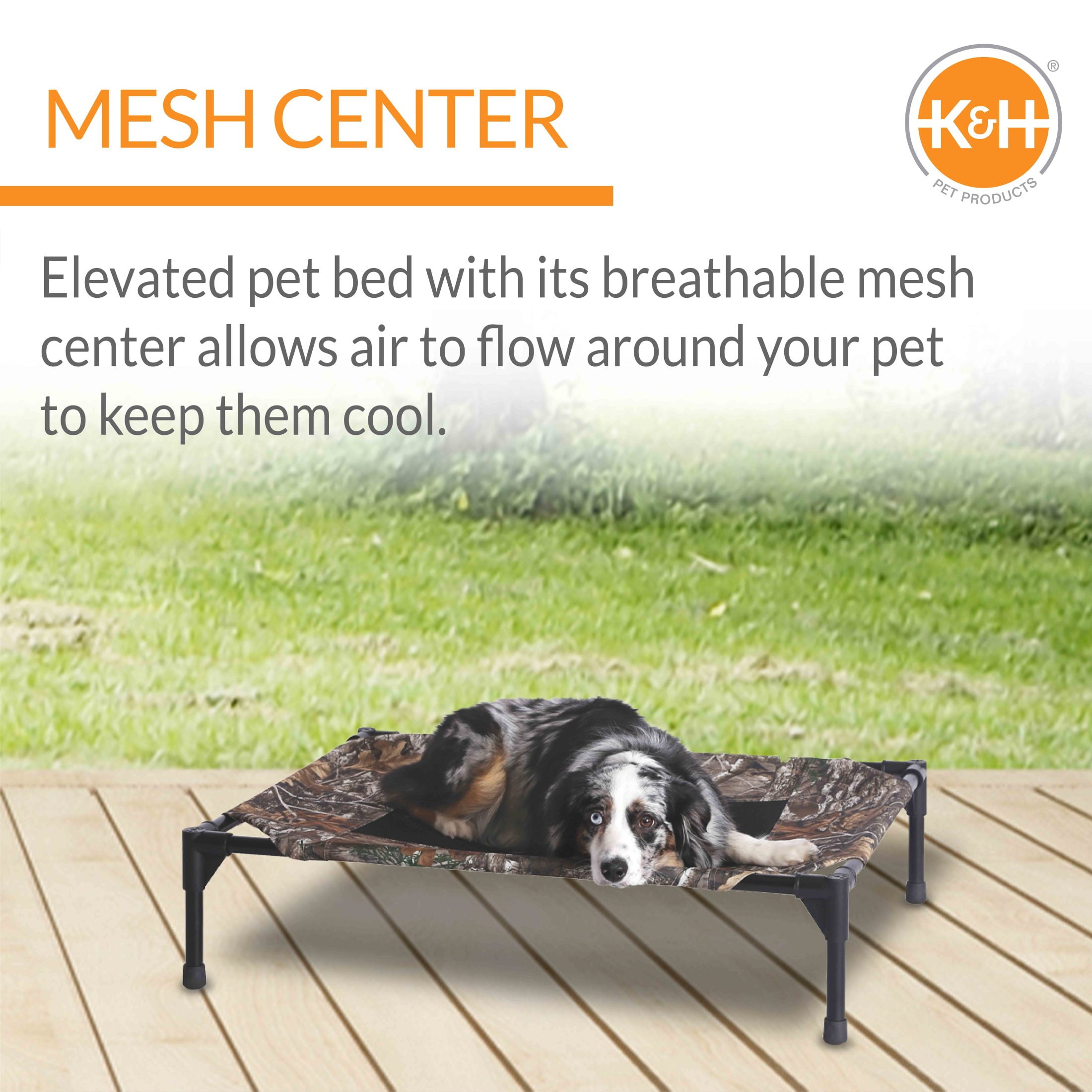 K&H Pet Products Original Pet Cot Elevated Dog Bed Camo/Black Mesh Large 42 X 30 X 7 Inches