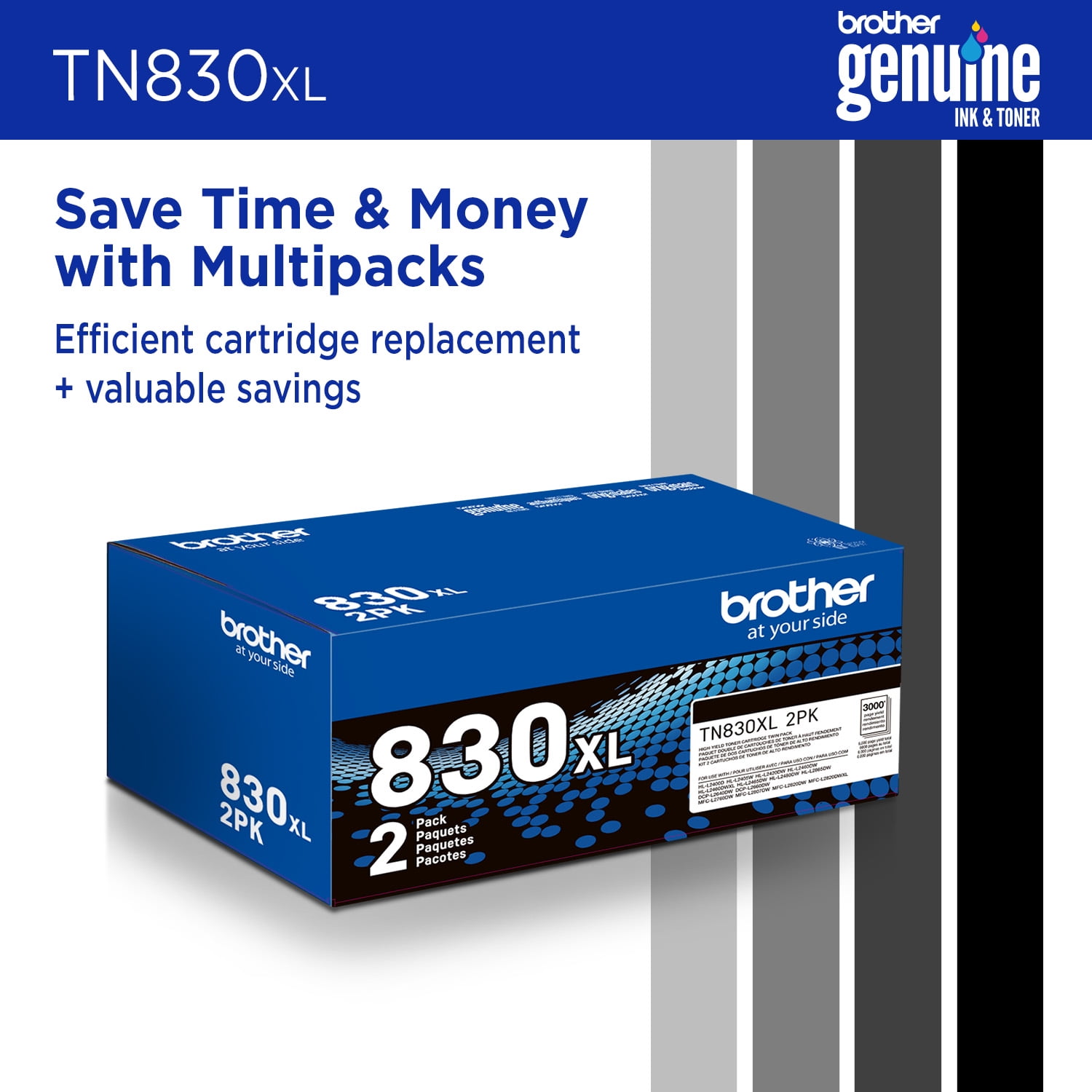 Brother Genuine TN830XL Black High Yield Printer Toner Cartridge - Print up to 3,000 Pages (1)