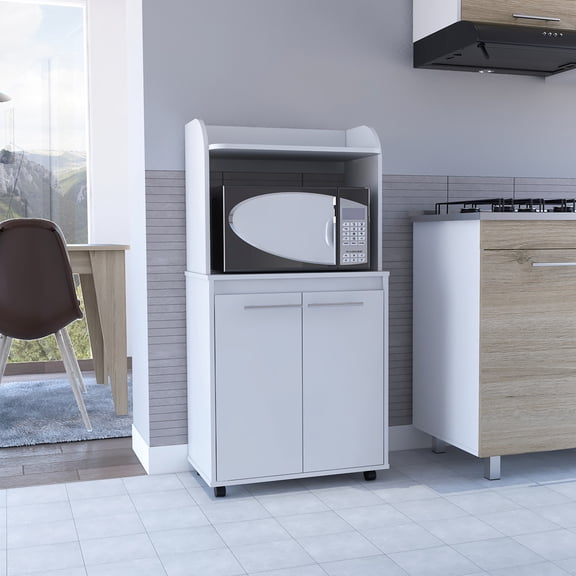 Double - door and multi - shelf white cabinet | Suits the kitchen, keeps things in order