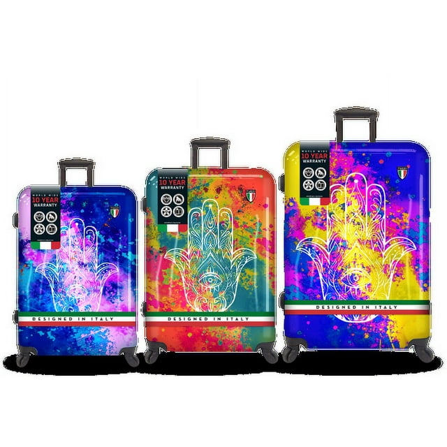 TUCCI Italy Emotion Art Exotic Hamsa 3 PC Set (20", 24", 28") Luggage Suitcase
