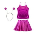 thumbnail image 4 of TiaoBug Girls Alien Outfits Kids Metallic Cami Tops Mini Skirt Hair Hoop Holographic Rave Sets Rose Red 12, 4 of 6