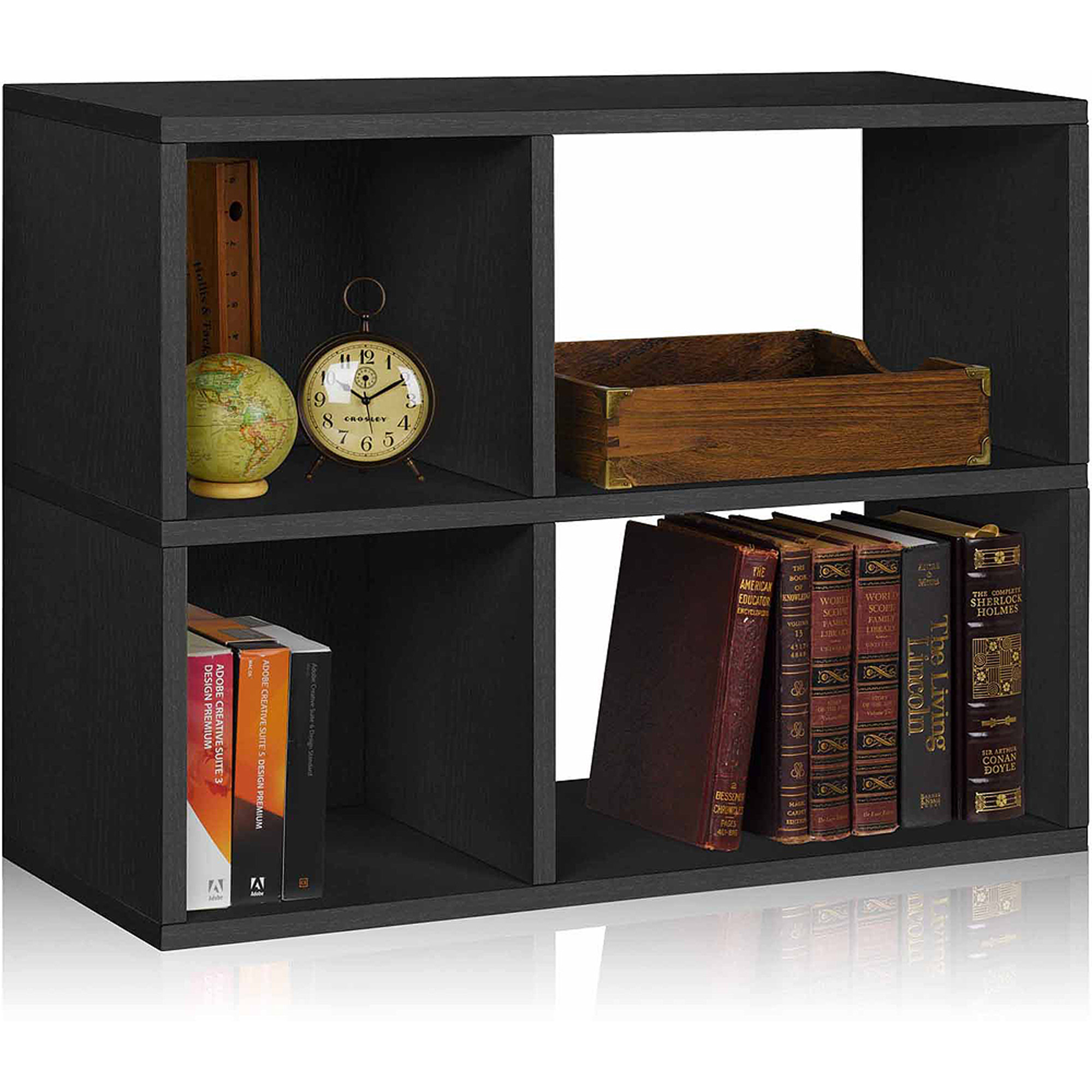 Way Basics Eco 2-Shelf Chelsea Bookcase and Cubby Storage, Black