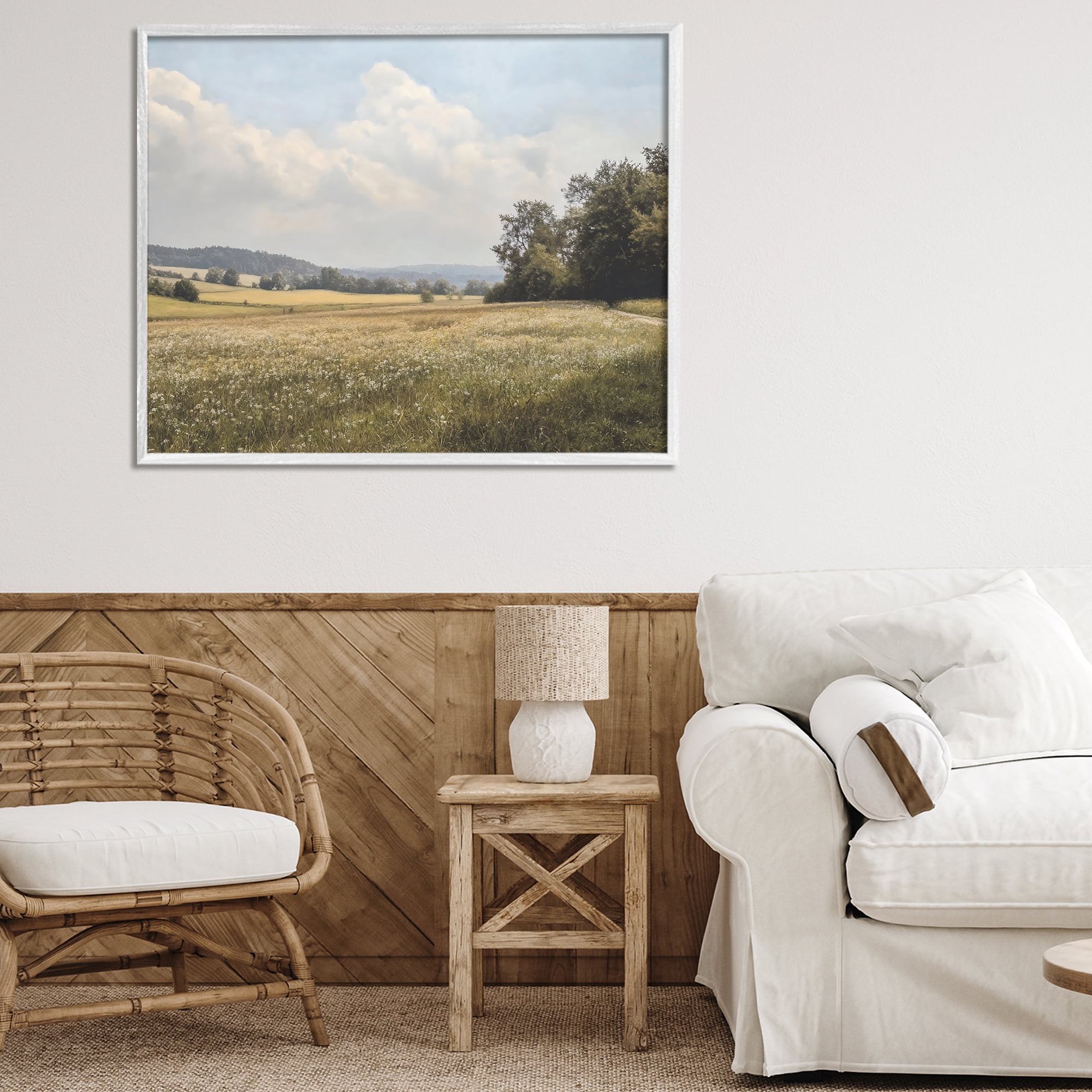 Stupell Industries Summer Landscape Cloudy Meadow White Framed Giclee Art, design by Franklyn Gregory