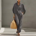 thumbnail image 6 of Zpzdpjkx Women's Cotton Linen Maxi Dress, Solid Color 3/4 Sleeve V-Neck Casual Long Dress with Pockets, 6 of 7