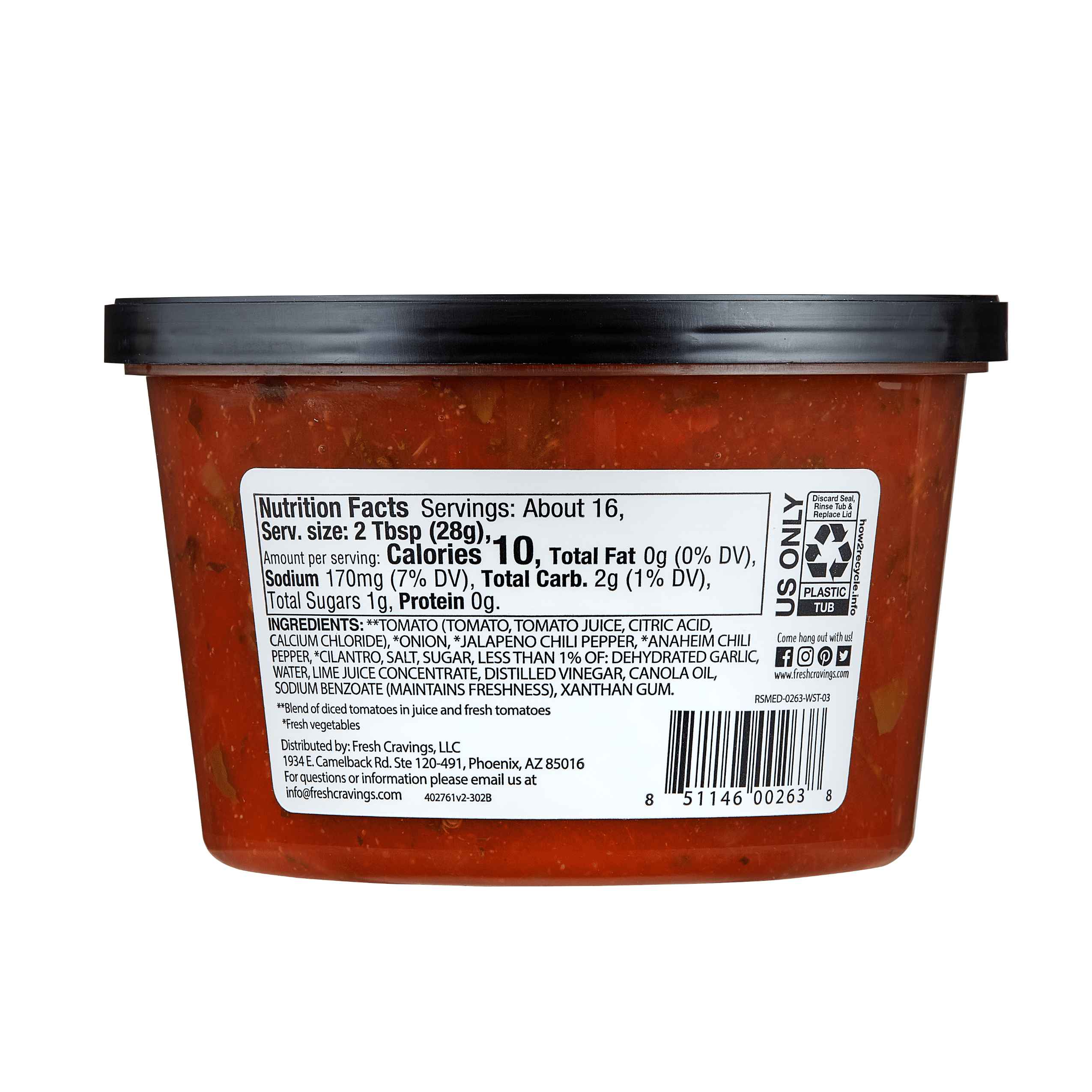 Fresh Cravings Restaurant Style Medium Salsa, 16 oz., Recyclable Plastic Tub, Refrigerated