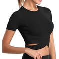 thumbnail image 3 of Femmes Col Rond Crop Top Ventre Crossover Manches Longues Ou Manches Courtes Sports Sh, 3 of 5