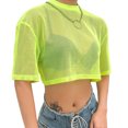 thumbnail image 3 of Arvbitana Women Hollow Mesh Crop Tops, Solid Short Sleeve T-shirt, O-neck See-through Loose Blouse, 3 of 8