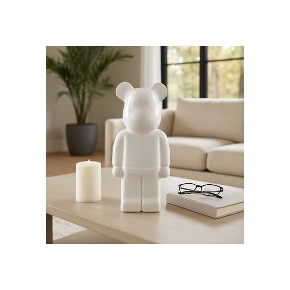 Elegant Bear Figurine Statue for Home Decor Styling - Modern Decorative Sculpture Perfect for Office, Living Room, or Shelf - Perfect Ornament for Bathroom or Coffee Table Decor - 12", White