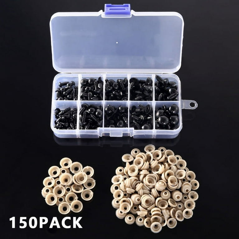 Willstar 150pcs Black Plastic Safety Eyes with Washers 6mm 8mm 9mm 10mm  12mm Craft Doll Eyes for Amigurumis Crochet and Stuffed Animals Bears  Making 