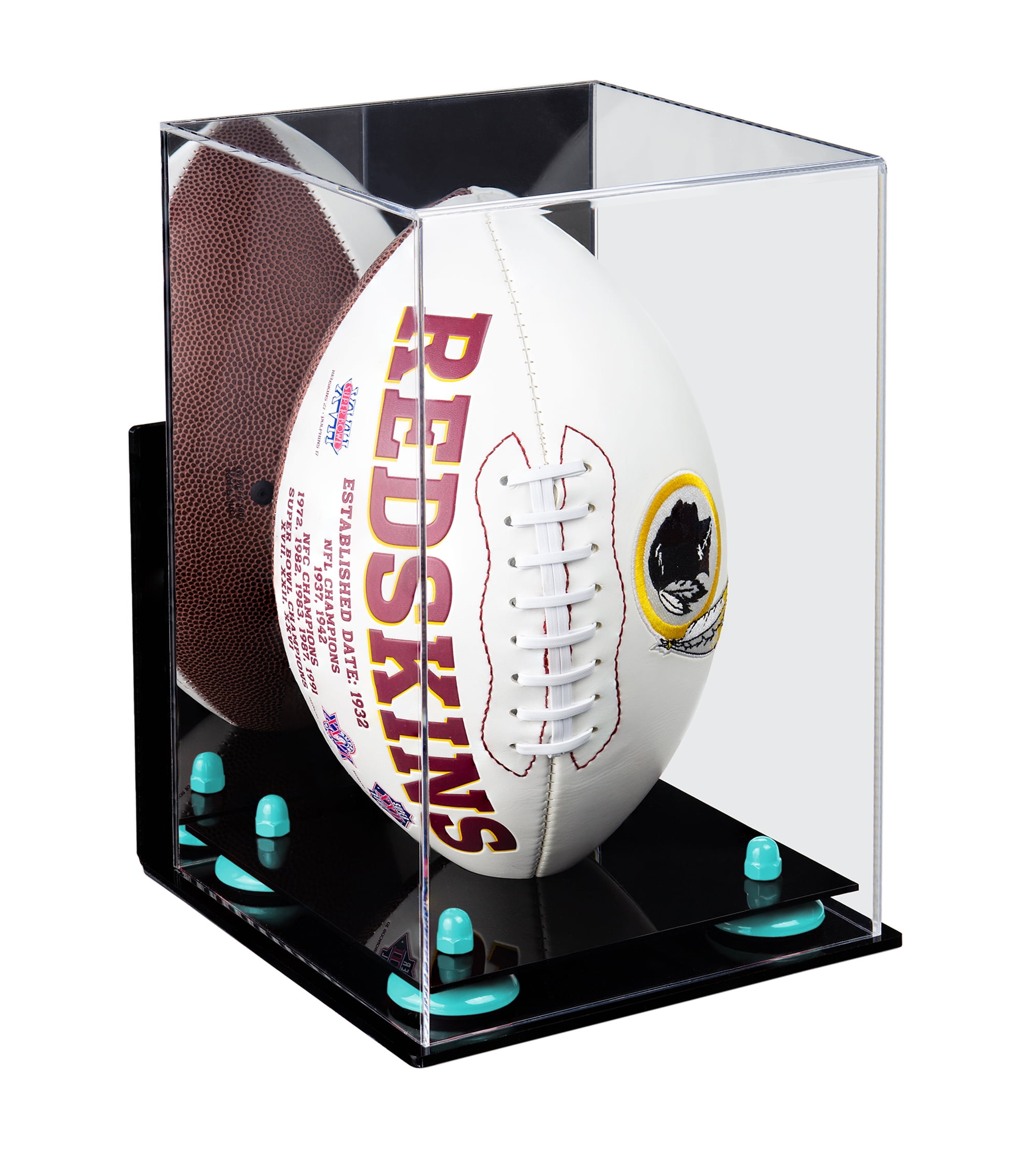 Deluxe Acrylic Football Display Case with Mirror, Wall Mount and Blue