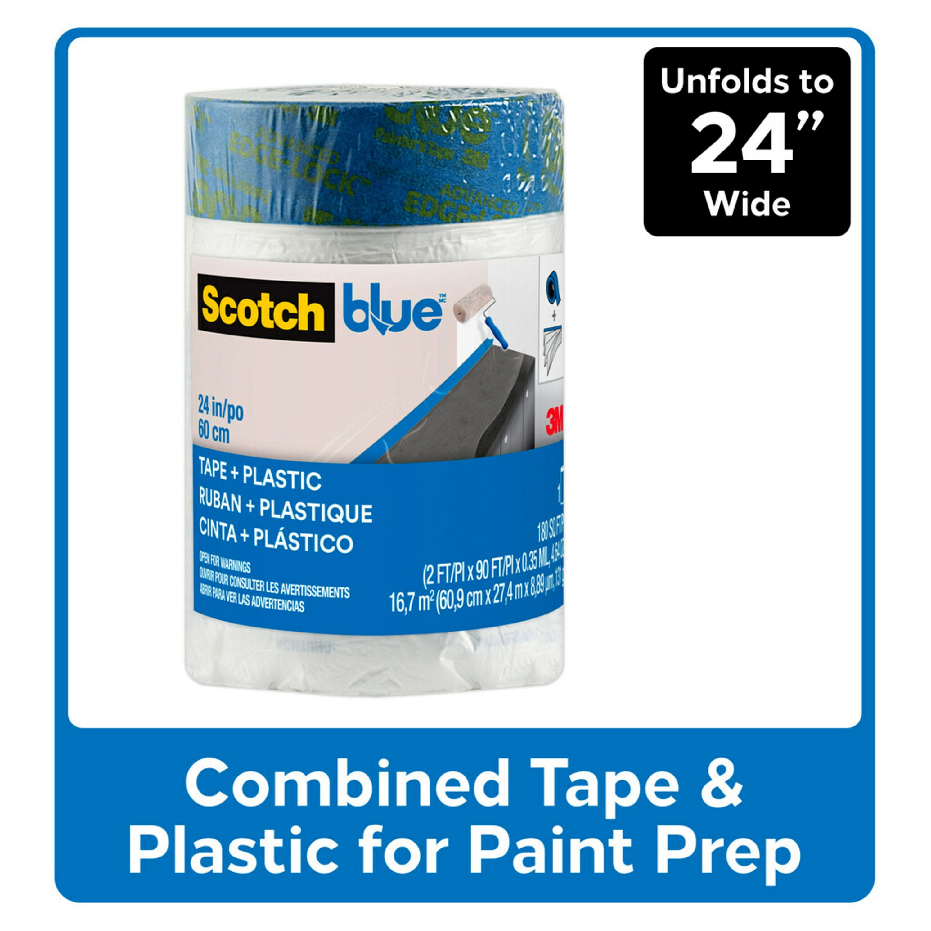 3M ScotchBlue Multi Surface Painter's Tape + Plastic Film, PT2093EL24