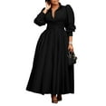 thumbnail image 2 of Women'S Plus Size Long Sleeve Maxi Shirt Dress Elegant Button Down Loose Swing Party Dress Black XXL, 2 of 10