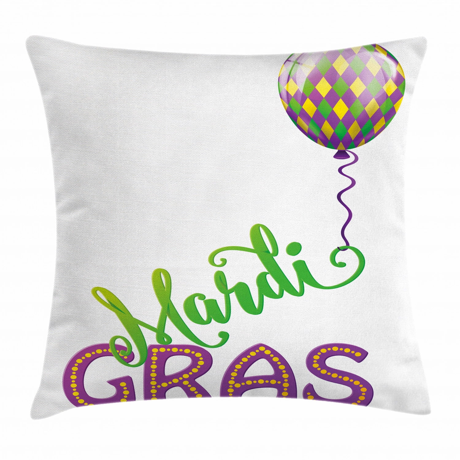Mardi Gras Throw Pillow Cushion Cover, Illustration of Cartoon Mardi Gras  Color Balloon with Swirl Ribbon, Decorative Square Accent Pillow Case, 24 X  24 Inches, Purple Green Yellow, by Ambesonne 