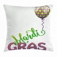 thumbnail image 1 of Mardi Gras Throw Pillow Cushion Cover, Illustration of Cartoon Mardi Gras Color Balloon with Swirl Ribbon, Decorative Square Accent Pillow Case, 18 X 18 Inches, Purple Green Yellow, by Ambesonne, 1 of 2