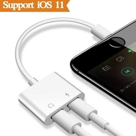 2-in-1 Lightning Splitter Adapter for iPhone 7 / 8 / X / 7 plus / 8 plus, Double lightning ports for dual Lightning Headphone Audio and Charge