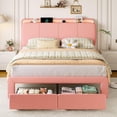thumbnail image 3 of Virans Full Size Velvet Upholstered Bed Frame with Headboard & 2 Storage Drawers,Princess Platform Bed Frame with Charging Station & LED,No Box Spring Needed,Pink, 3 of 9