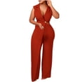 thumbnail image 4 of Lenpel Jumpsuits for Women Elegant Cap Sleeve Lapel Deep V Neck Wrap Straight Leg Business Casual Rompers Trendy Summer Outfits, 4 of 7