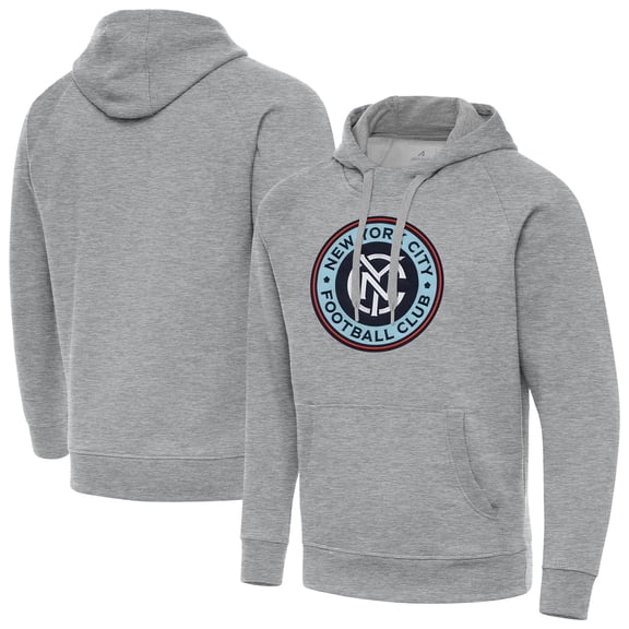 Men's Antigua Heather Gray New York City FC Big & Tall Victory Pullover Hoodie