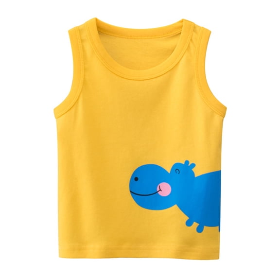Povozer Kids Summer Shirt Everyday Wear Boys T‑Shirt Toddler Kids Baby Boys Girls Cartoon Animal Sleeveless Crewneck Vest T Shirts Tops Tee Clothes For Children Size 5 Years,Yellow