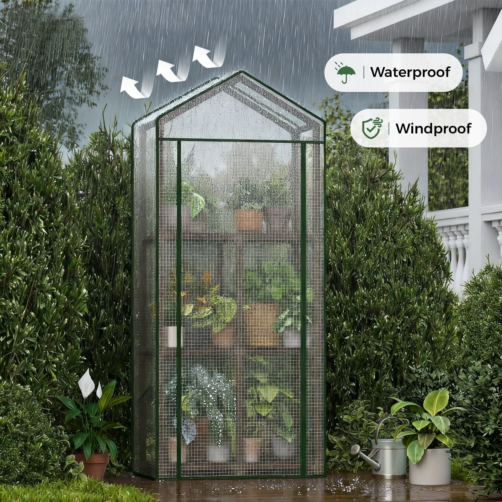 Bamworld Mini Greenhouse for Outdoor 3-Tierd Reusable Portable Warm House with PE Cover Compact Garden and Backyards Portable Rack with Sturdy Eucalyptus Frame Winter-Proof for Plant Protection