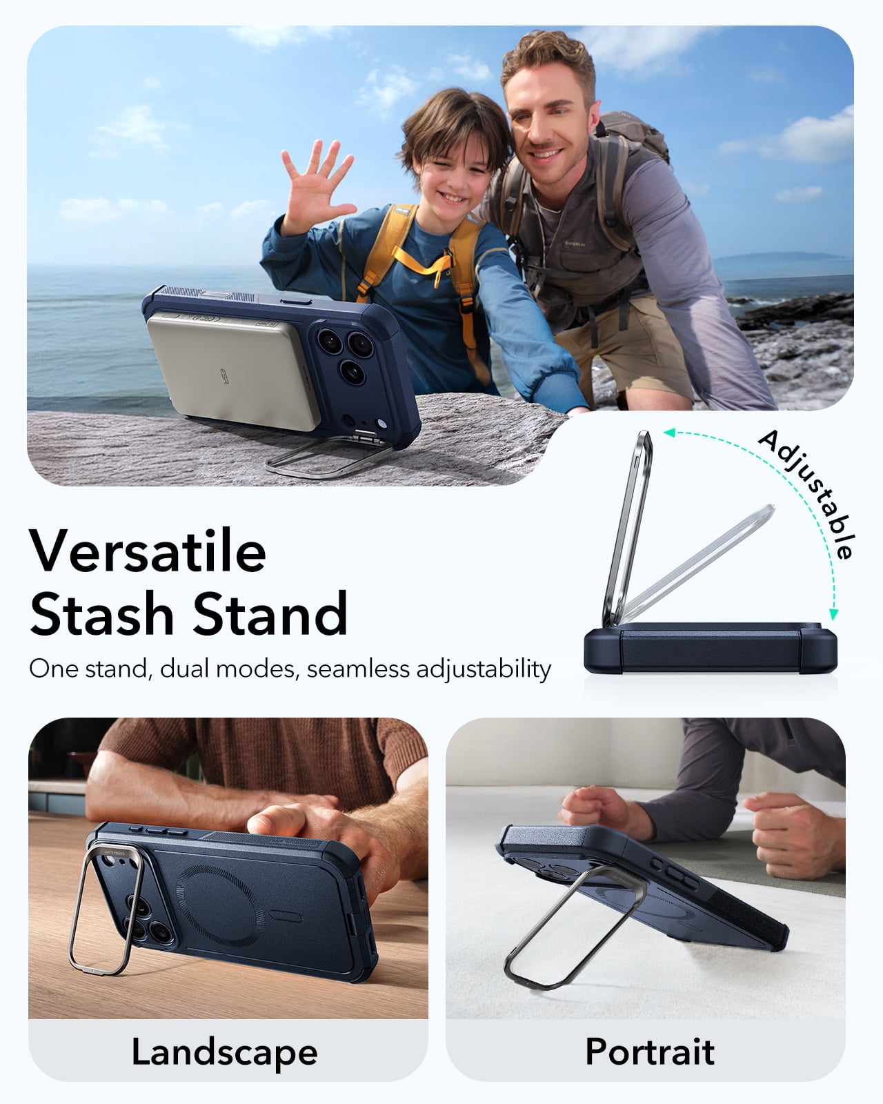 ESR Case with Stash Stand Compatible with iPhone 17 Pro, 7X Military-Grade Drop Protection & Camera Control, MagSafe Compatible Shock-Absorbing, Navy Blue