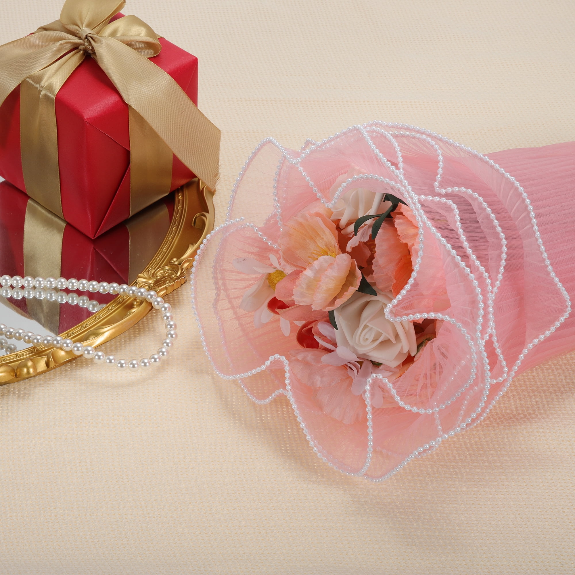 Unique Bargains Faux Pearl Edge Flower Wrap Paper for All Occasions 1 Pc Pink