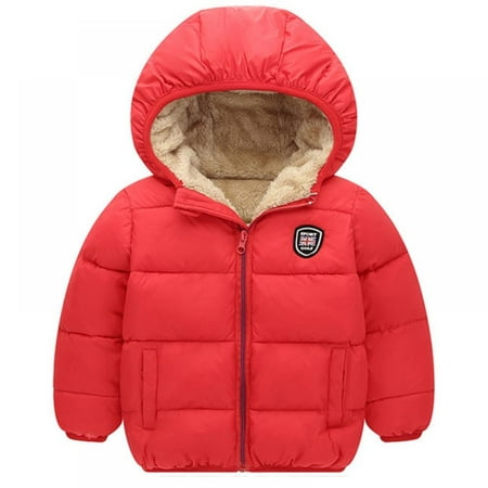 

Kids Winter Hooded Clothes Zipper Hoodie Coat Solid Color Long Sleeve Plush Warm Jacket for Baby Boys Girls Infants Toddlers