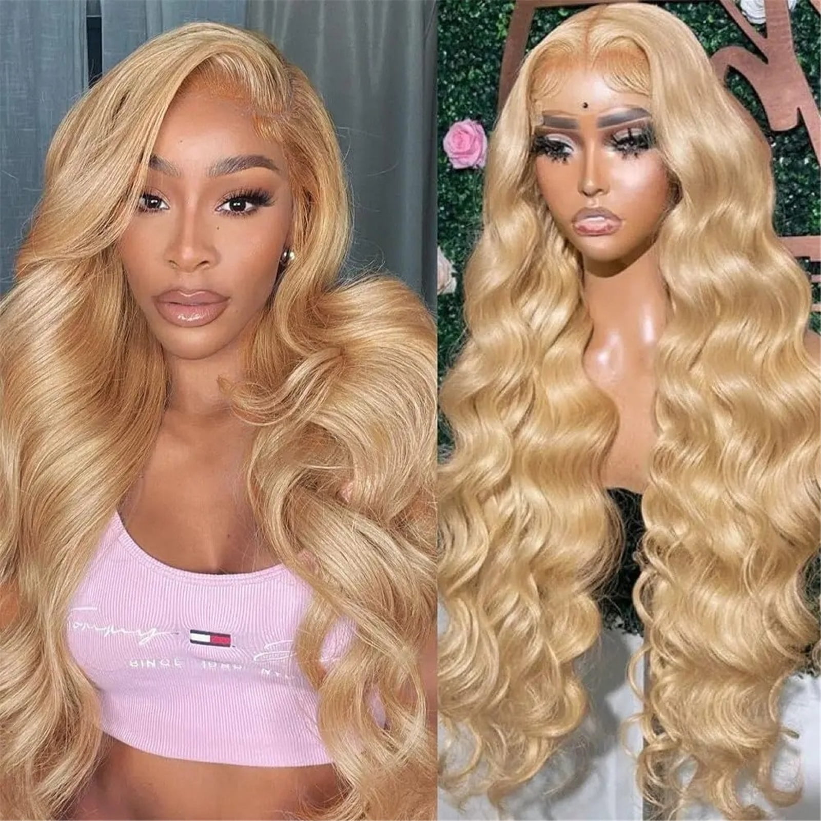 13x6 Body Wave HD Transparent Lace Frontal Wigs Human Hair Honey Blonde Wig 200 Density Pre Plucked