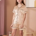 thumbnail image 2 of Zpanxa Girls Matching Sets Summer Solid Color Thin Home Clothing with Ruffle Short Sleeve Round Neck Blouses 6-7 Years, 2 of 7