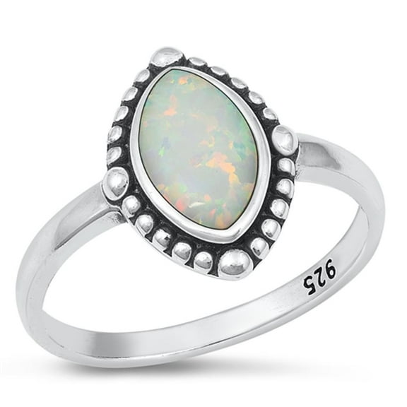 CHOOSE YOUR COLOR Sterling Silver White Simulated Opal Promise Ring Bali .925 Band CZ Female Size 7