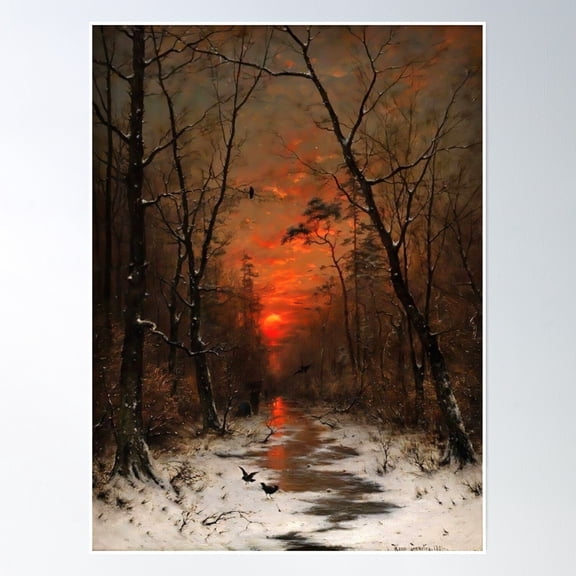 Sunset Over The Winter Forest (1887), By Heinrich Gogarten Poster Wall Art, Modern Wall Decor, 8x12 UNFRAMED