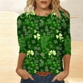 thumbnail image 4 of JSheng Women's 3/ 4 Sleeve Tops Fashion Casual Printed Round Neck Pullover T-shirt for Saint Patrick's Day Army Green XL, 4 of 5