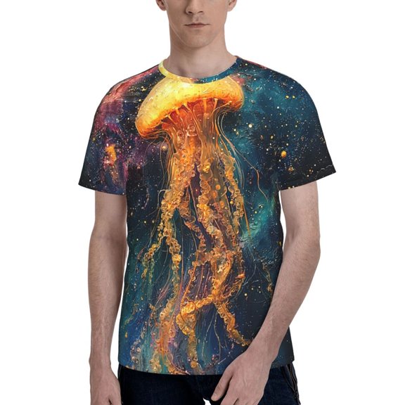 Men 3D Printed Short Sleeve Graphic T-Shirts Tops Tee, Jellyfish Galaxy Universe