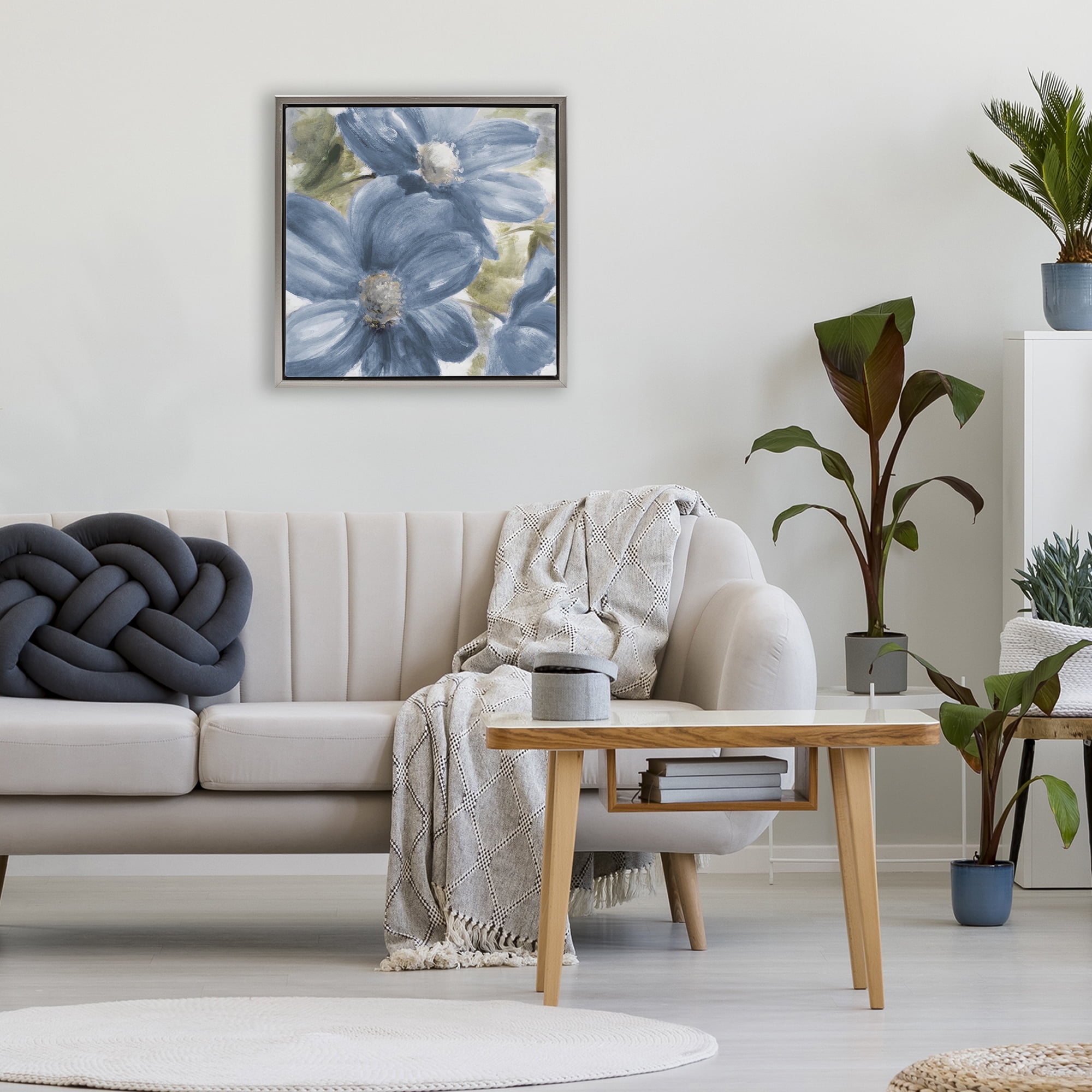Stupell Industries Walk In Beauty Blue Flowers Gray Framed Floater Canvas Wall Art, design by Lanie Loreth