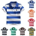 thumbnail image 2 of YaEYa Boys Short Sleeve Polo Shirts Striped School Uniform Color Block Comfortable Breathable Fabric Casual Tops for Toddler to Youth Back to School Outfits, 2 of 3