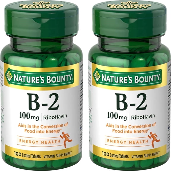 Nature's Bounty Vitamin B-2 Tablets 100 mg 2 Pack, 100 Tablets Each