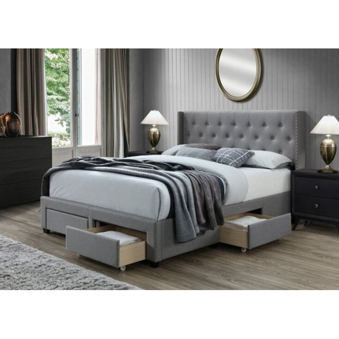 DG Casa Savoy Tufted Upholstered Wingback Panel Storage Bed Frame, Queen  Size in Charcoal Fabric 