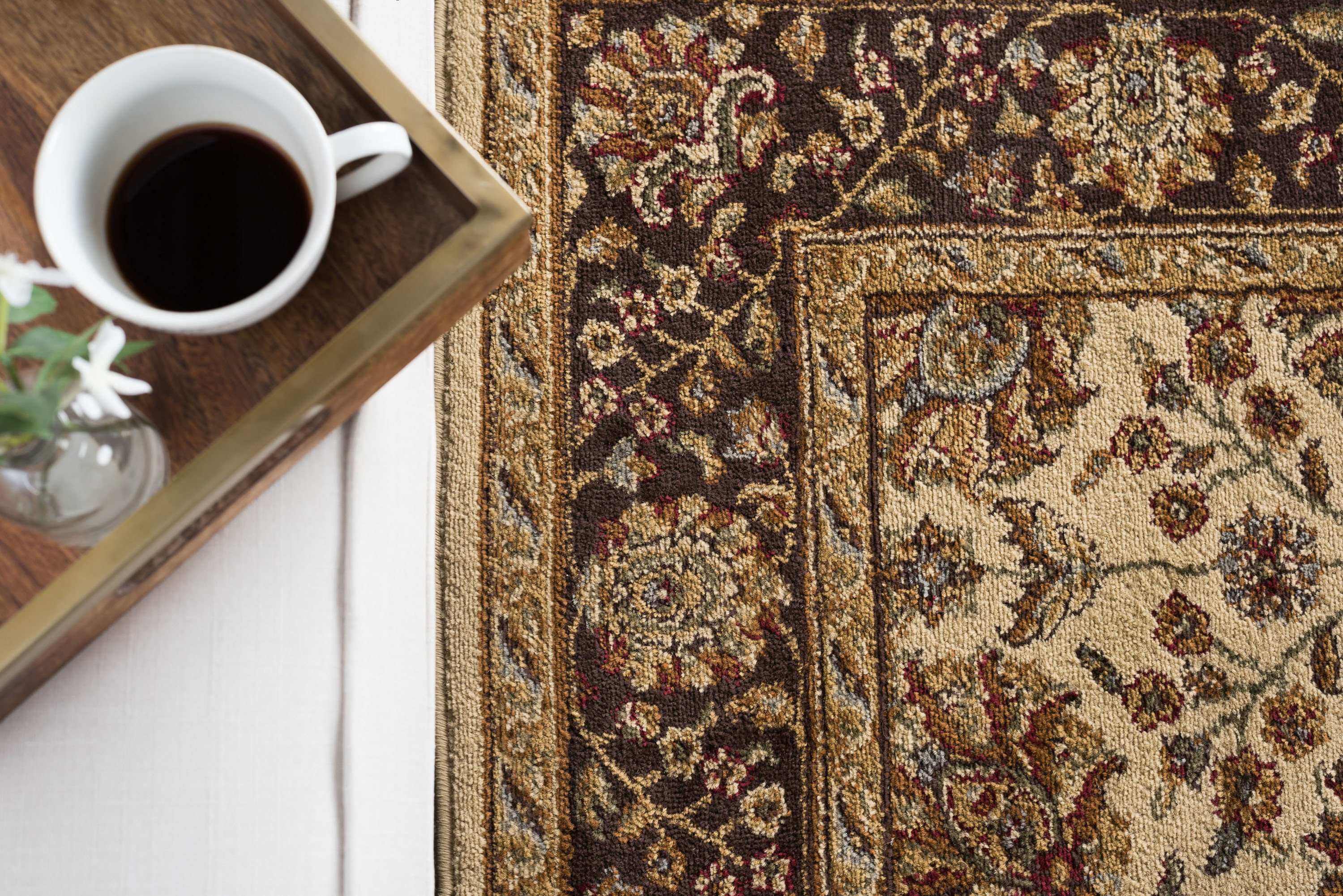 Transitional 5x7 Area Rug (5' x 7') Floral Beige, Sage Green Living Room Easy to Clean