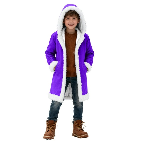 Winter Festival Cardigan for Children - Cozy Trim Hooded Coat for Holiday Events and Daily Use