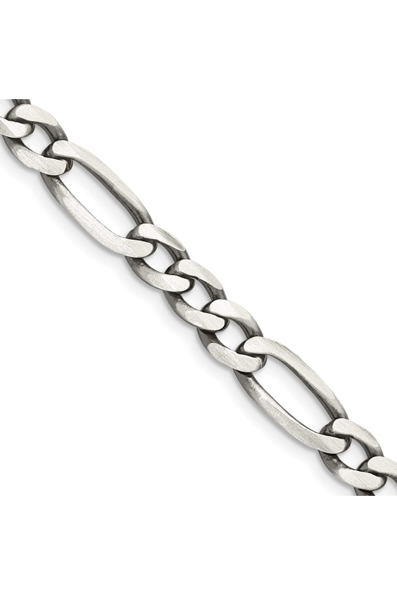 Sterling Silver Antiqued 6.5mm Figaro Chain (24 X 6.5) Made In Italy qfg180a-24