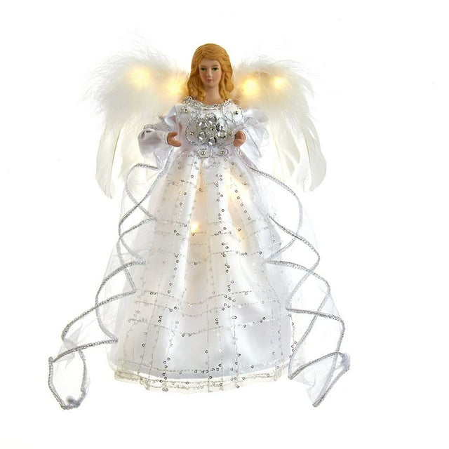 Kurt S. Adler Battery-Operated Silver and White Fairy Lighted Angel Tree Toppers, 10-Inches
