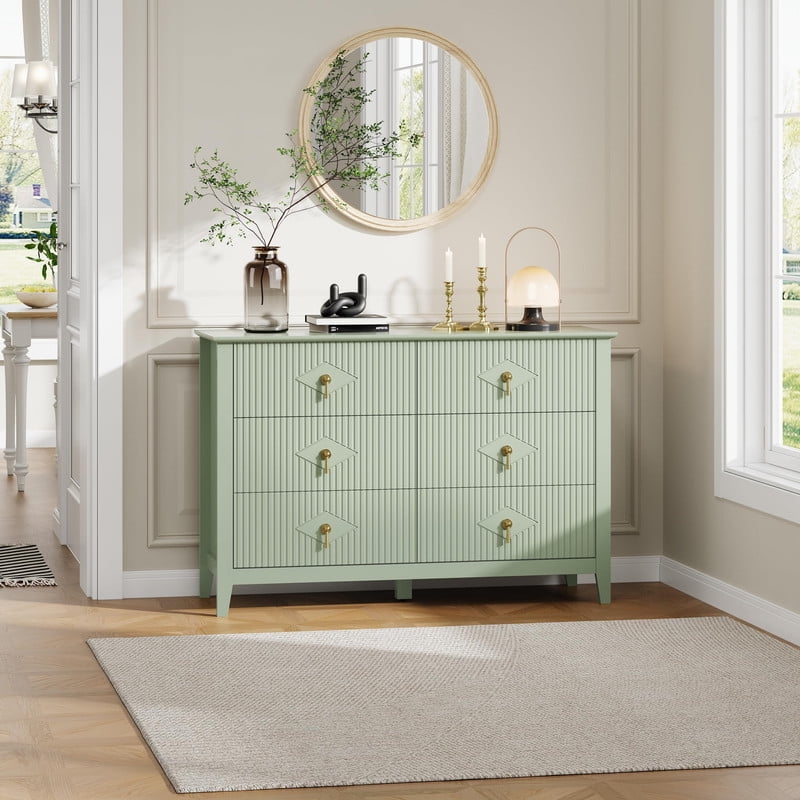 TROPOW Fluted 6 Drawers Dresser for Bedroom, 47.2" Wide Modern Chest of Drawers with Metal Handle, Wooden Dresser Organizer for Bedroom, Living Room, Hallway, Entryway