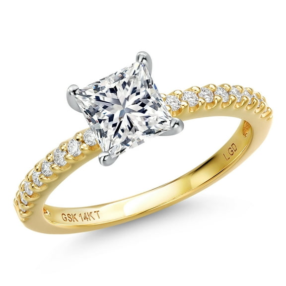 Gem Stone King 14K Two Tone Gold DEF Lab Grown Diamond Engagement Ring for Women | 0.88 Cttw | Princess 5MM | Gemstone April Birthstone | Size 5