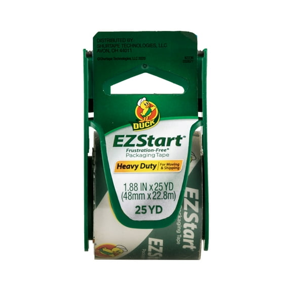 Duck Brand EZ Start Packing Tape with Dispenser, 1.88 in x 25 yd, Clear, 1 Roll