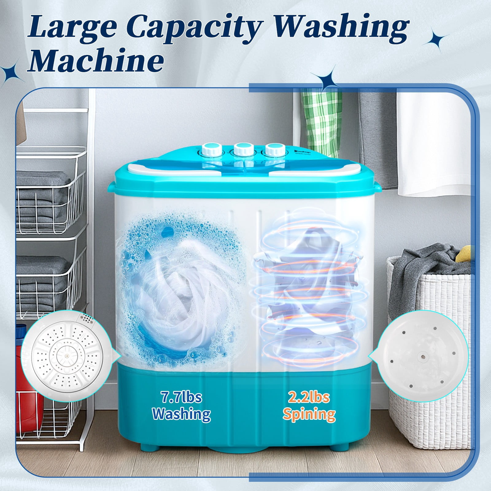 LINJH Portable Washing Machine Twin Tub 10Lbs Capacity Clean Washer Spinner Combo