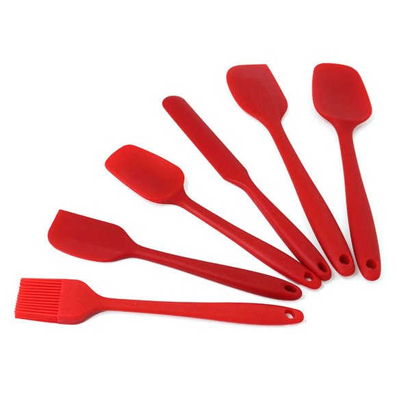 outdoorline 6pcs Silicone Spatula Set Silicone Kitchen Utensils Kit Brush Spoon Spatula Non-Stick Cooking Baking Tools